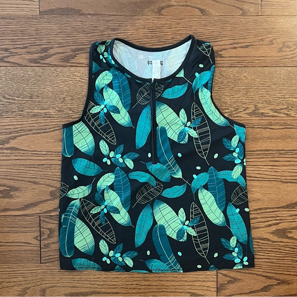 Oiselle Black and Green Sleeveless Tank Top